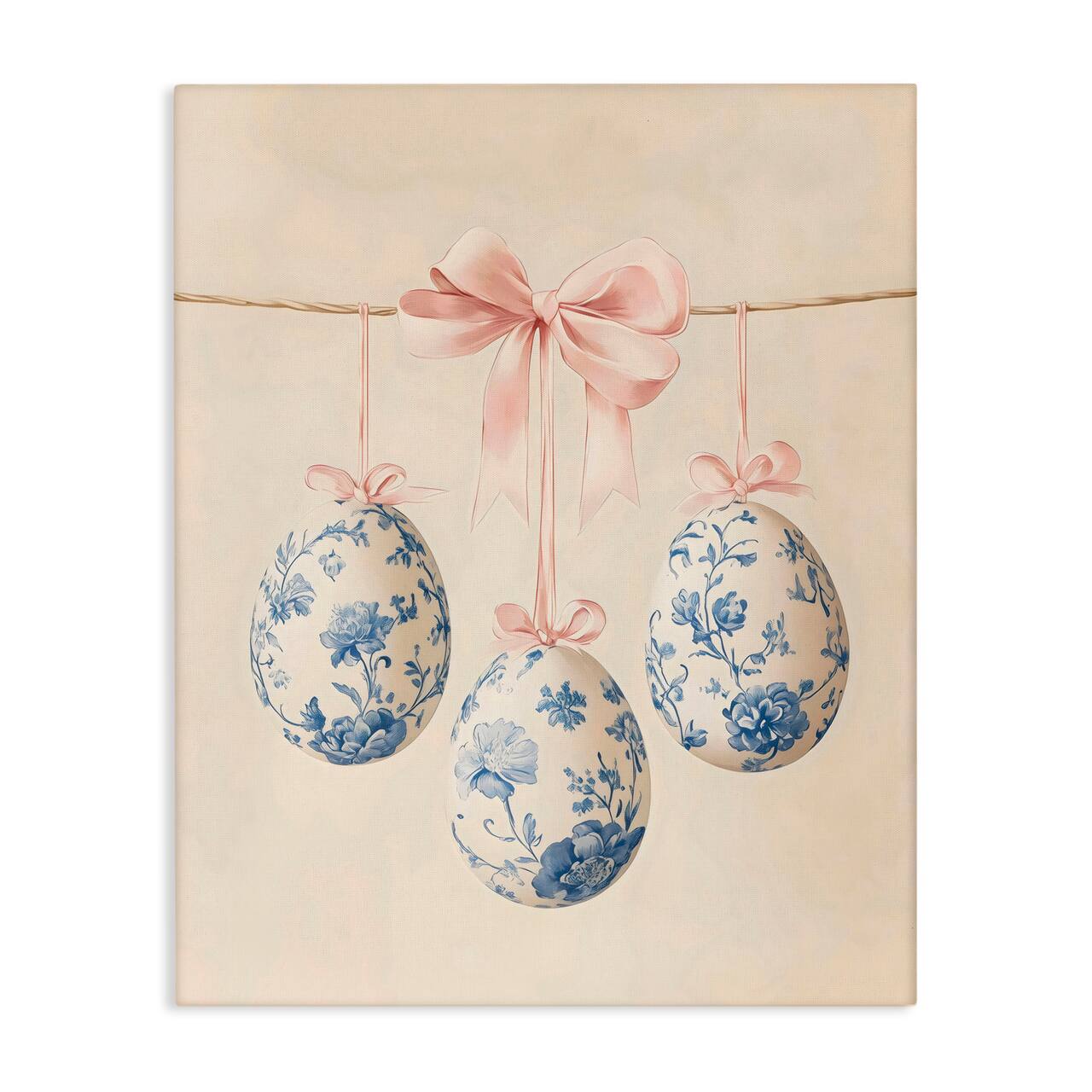 Stupell Industries Blue Floral Coquette Easter Eggs Canvas Wall Art
